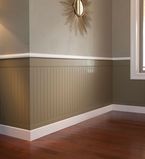 Green wainscot paneling with white moulding on the top and bottom